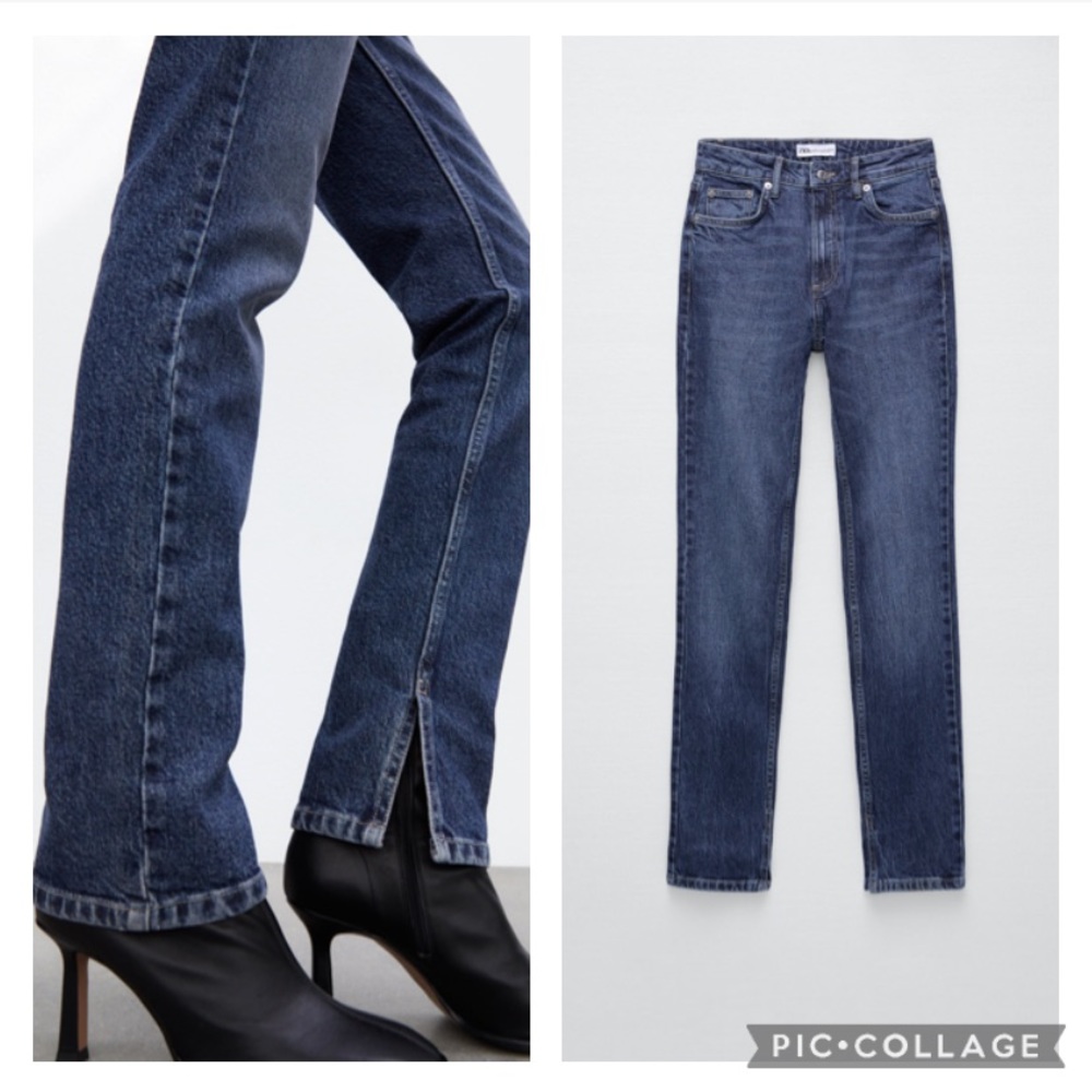 ZARA high rise slim fit split hem full length jeans blogger insta favorite